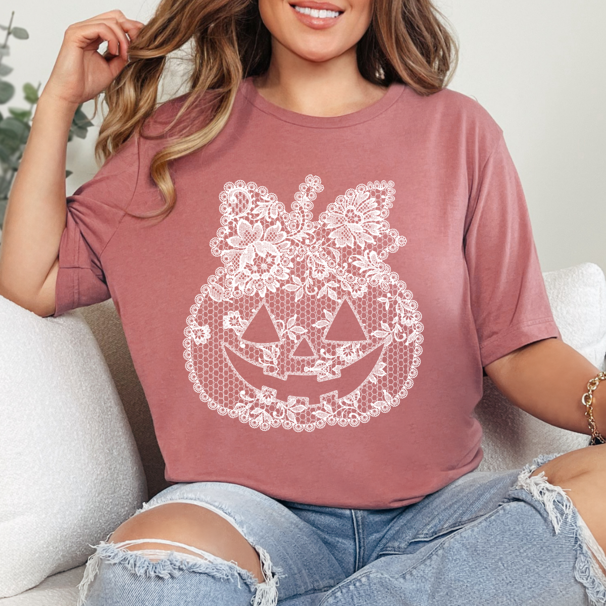Lace Pumpkin WHITE Single Color DTF Transfer