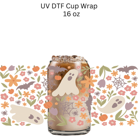 Ghosties and Mauve Flowers UV DTF Cup Wrap