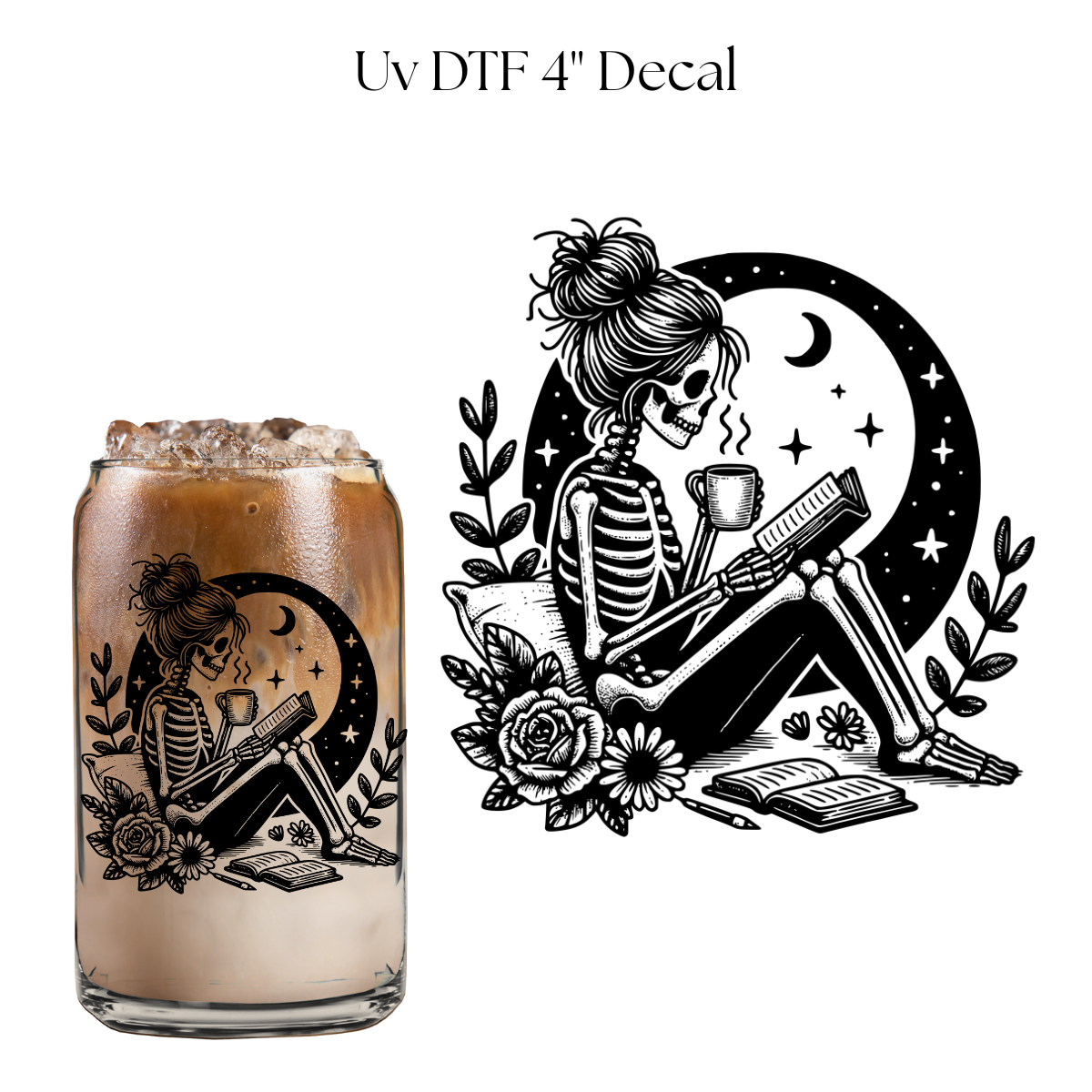 Girl Reading Moon Single Color 4” UV DTF Decal