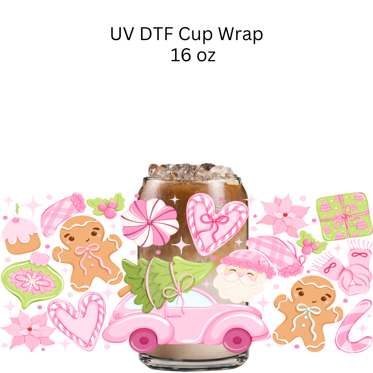 Pink Christmas Car UV DTF Cup Wrap
