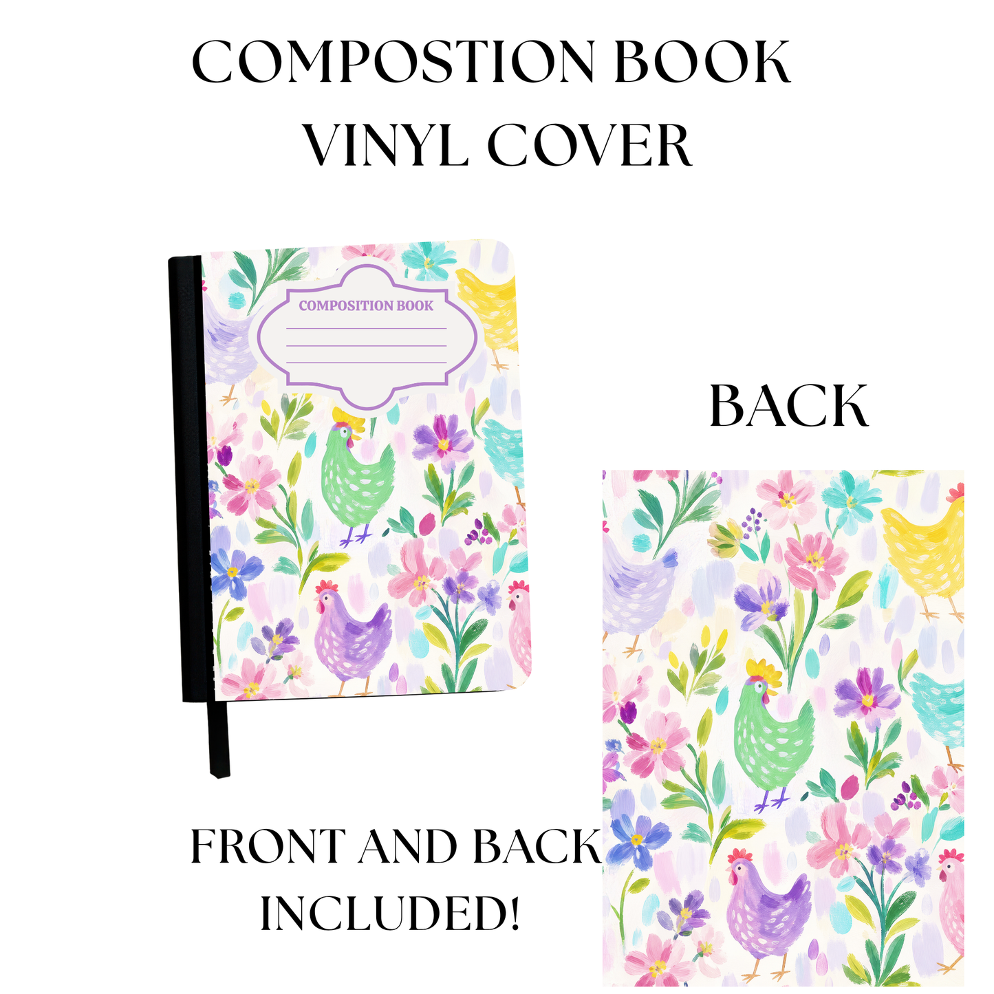 Pastel Chickens Composition Notebook Vinyl Cover UV PRINTED