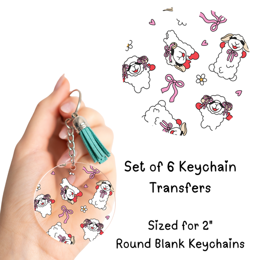 Bows and Sheep Round Keychain Transfer