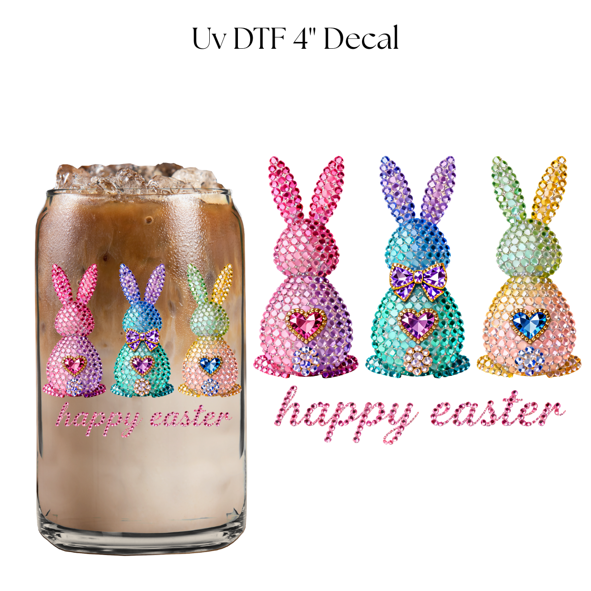 Rhinestone Easter Bunnies 4” UV DTF Decal