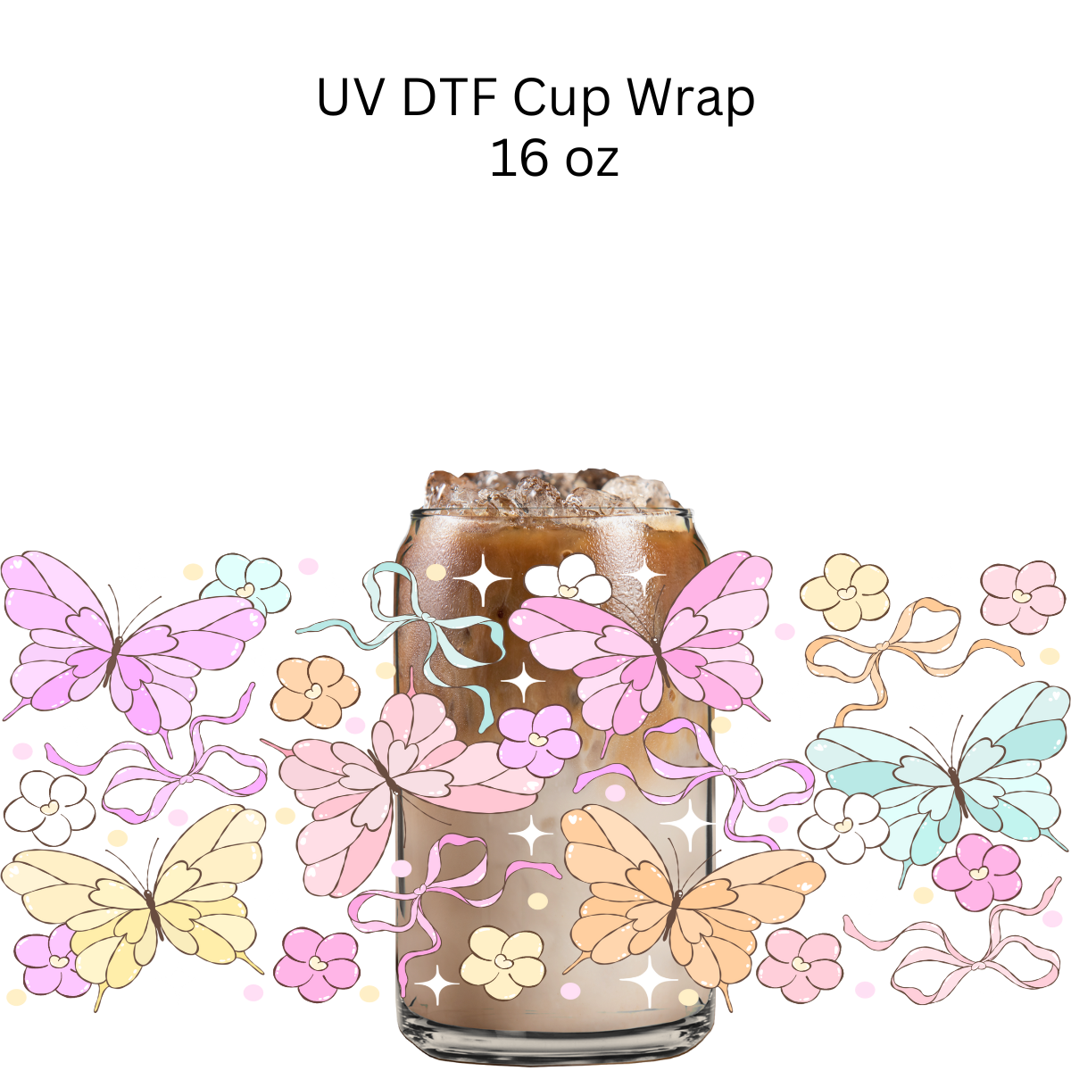 Colorful Bows and Butterflies UV DTF Cup Wrap