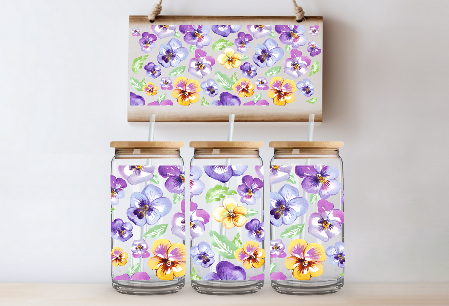 Larger Purple Flowers UV DTF Cup Wrap