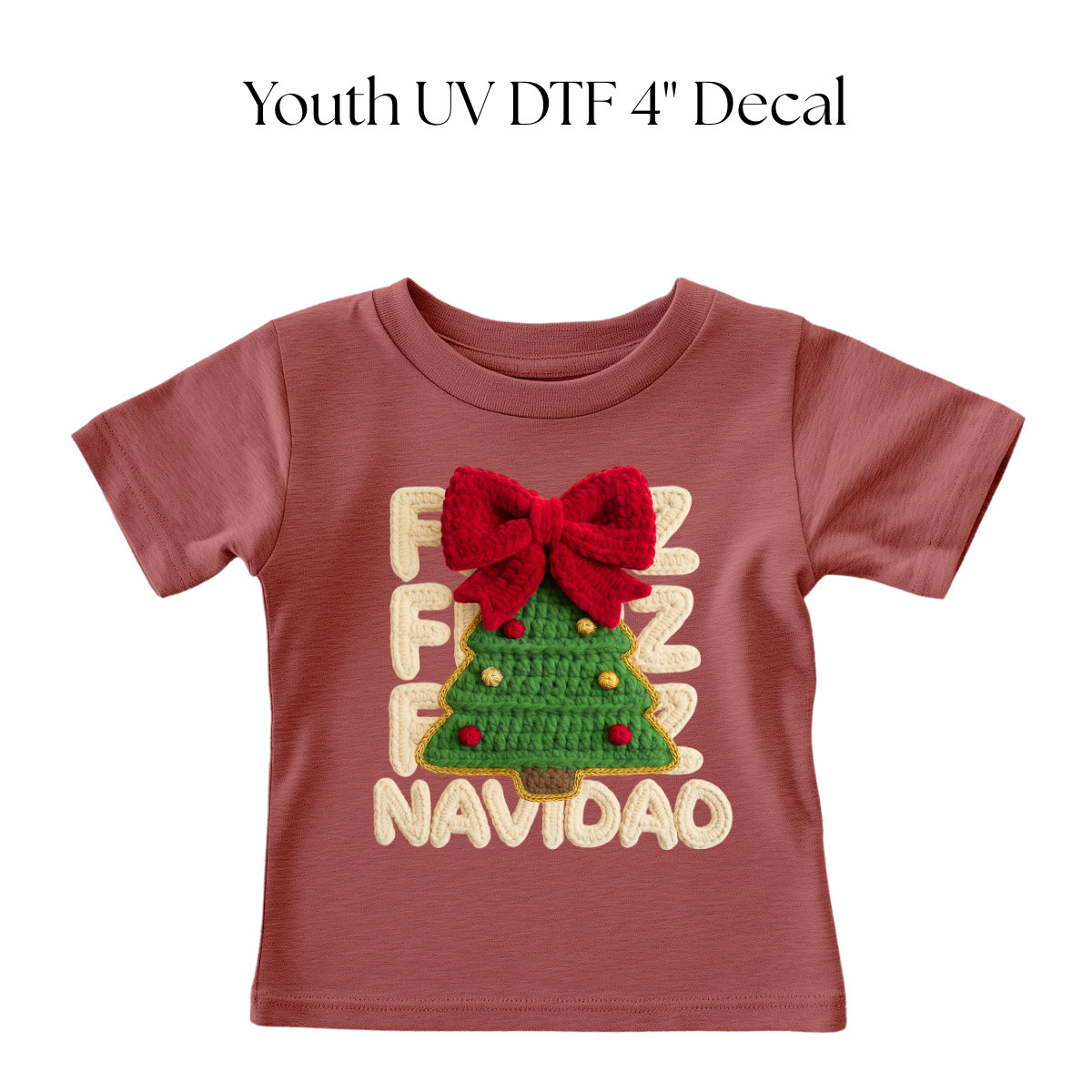 YOUTH Feliz Navidad Tree Faux Yarn DTF Transfer