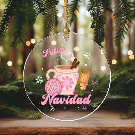 Feliz Navidad PINK Ornament Size UV DTF DOUBLE SIDED