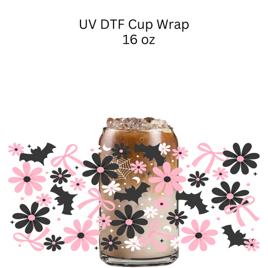 Pink Flowers and Bats UV DTF Cup Wrap