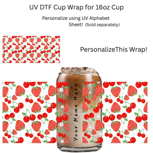 Strawberry Cherries PERSONALIZE UV DTF Cup Wrap