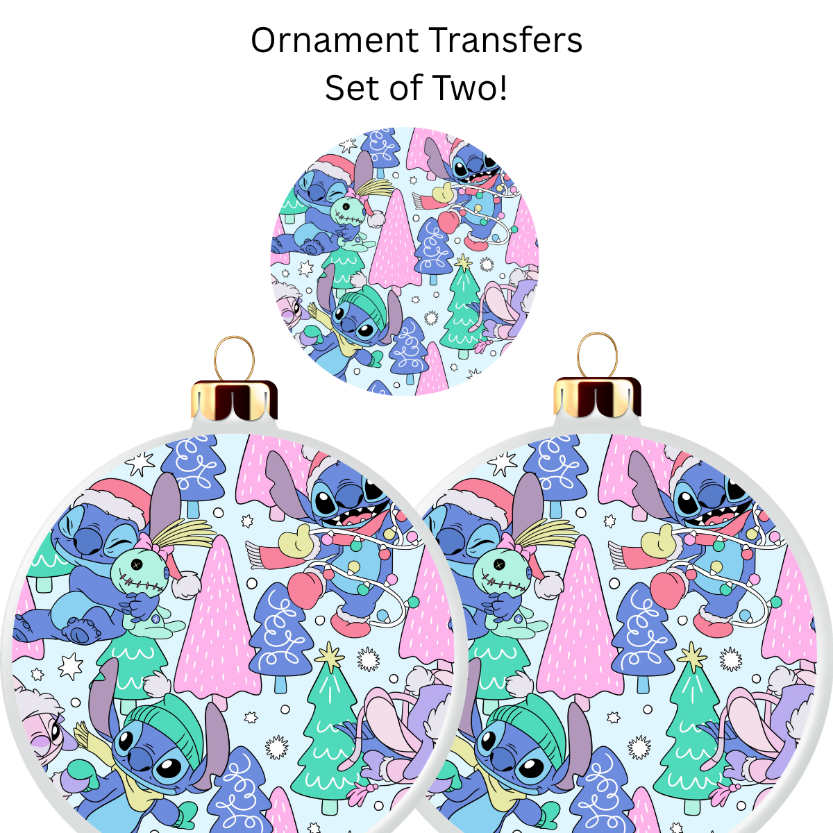 Blue and Purple Monsters Christmas Ornament Transfer UV DTF (Set of 2)