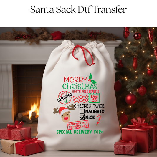 Merry Christmas Deer Santa Sack DTF Transfer