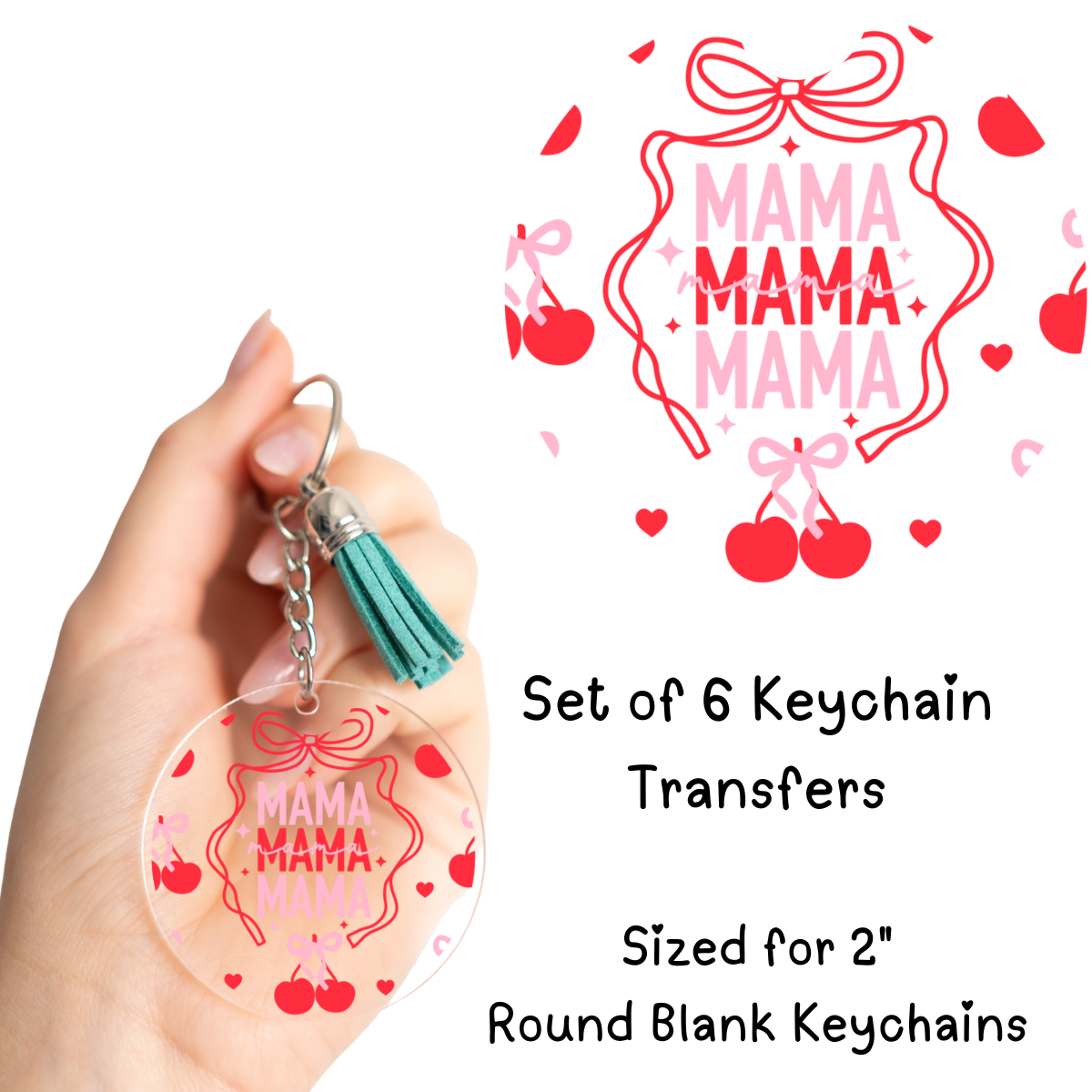 MAMA Cherries Round Keychain Transfer
