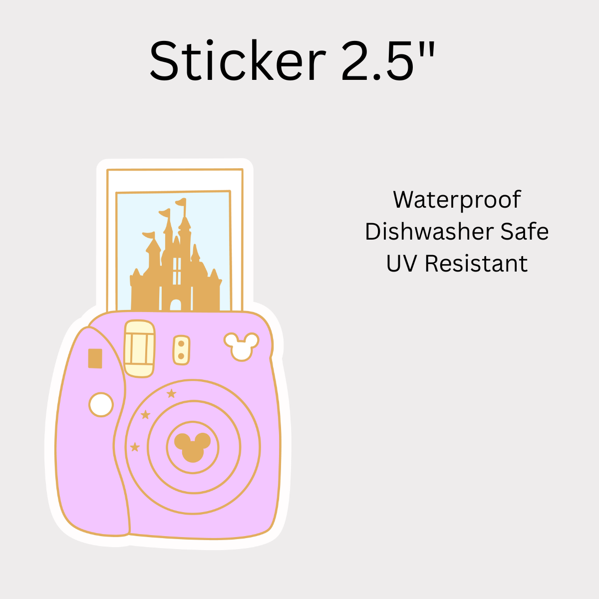 Purple Camera White Vinyl Sticker 2.5"