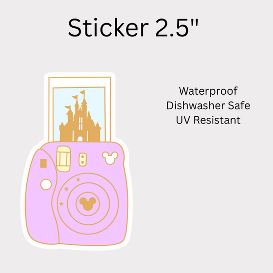 Purple Camera White Vinyl Sticker 2.5"