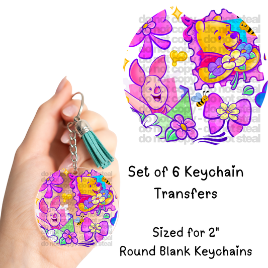 Bear Friends Purple Friends Round Keychain Transfer