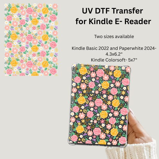 Pink Yellow Flowers UV Wrap for Kindle