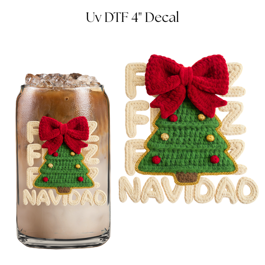 Feliz Navidad Tree Faux Yarn 4” UV DTF Decal