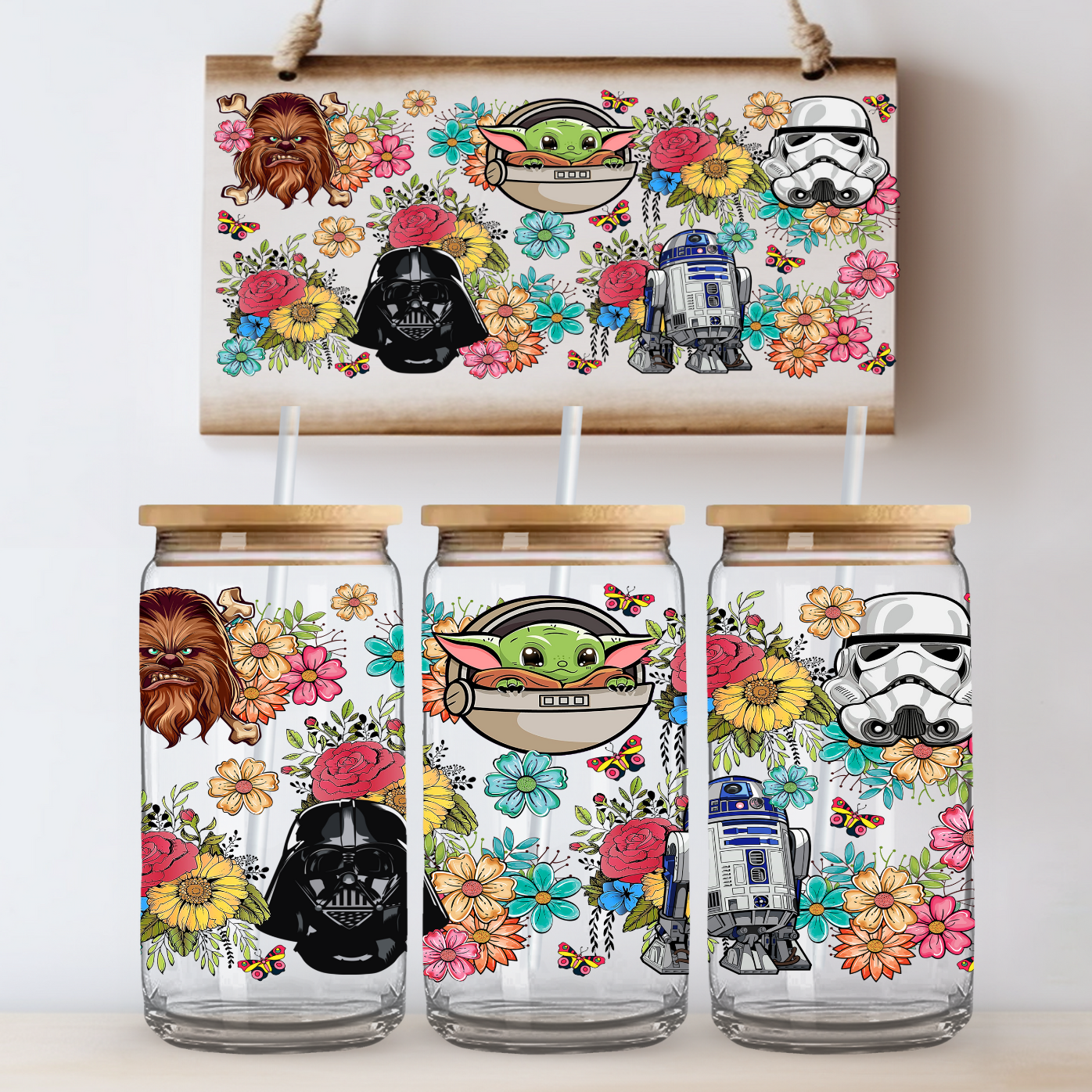 Floral Sky Wars UV DTF Cup Wrap