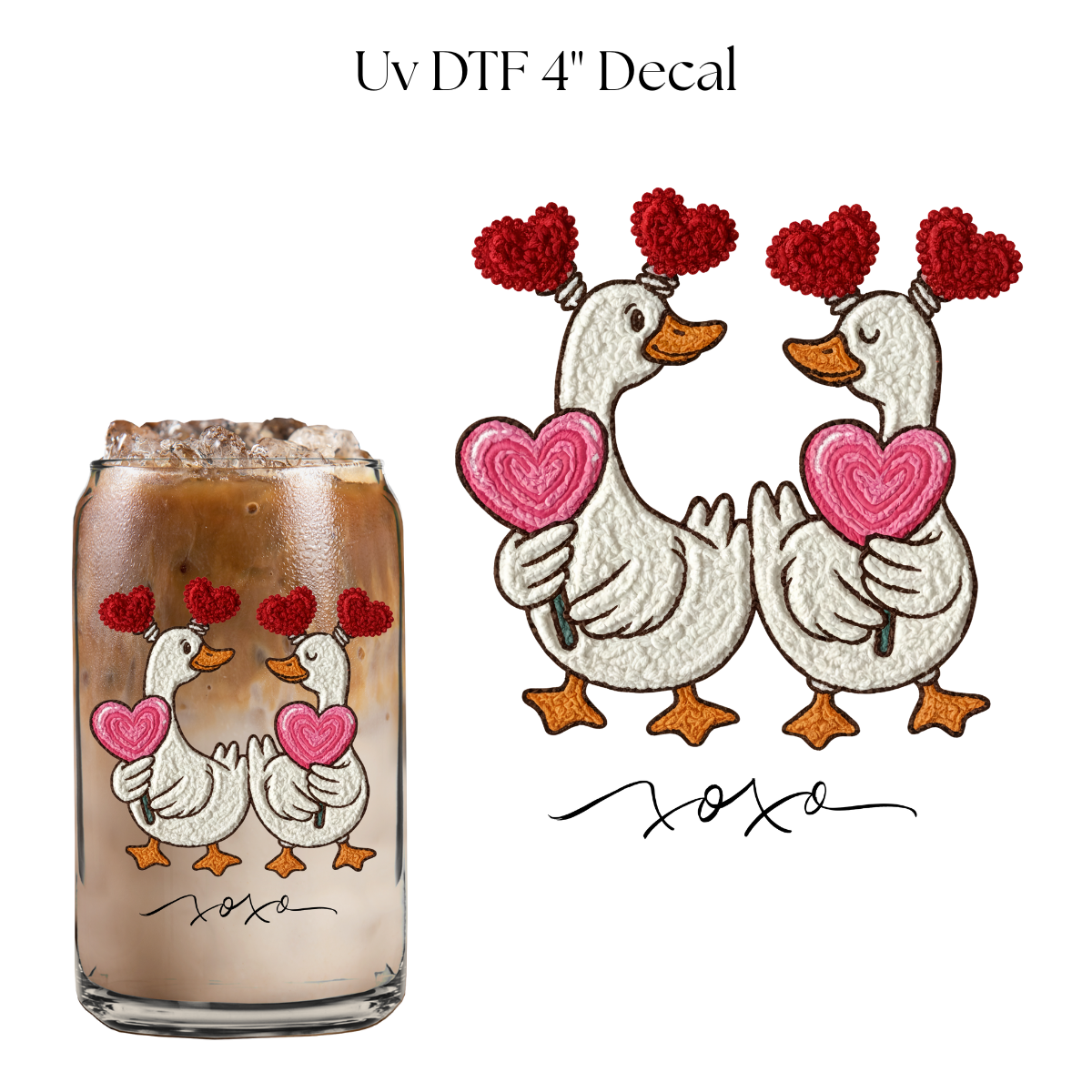 XOXO Valentine Ducks 4” UV DTF Decal
