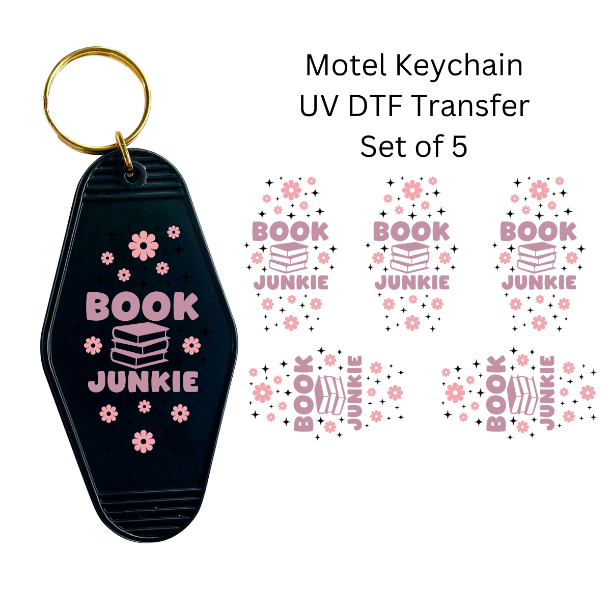 Book Junkie Set of 5 Keychain Transfers