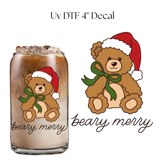 Beary Merry 4” UV DTF Decal