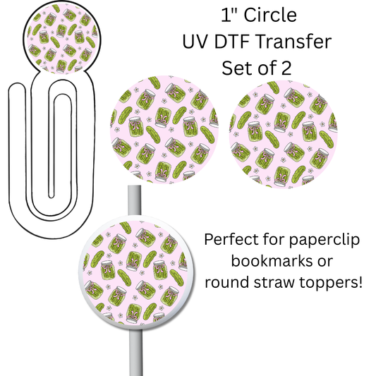Pink Pickles 1” UV DTF Transfer For Paperclip Bookmark or Straw Topper SET OF 2