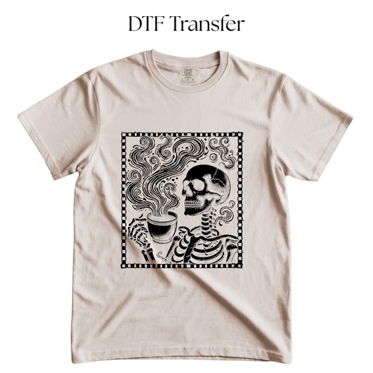 Skeleton Drinking Coffee Single Color DTF Transfer