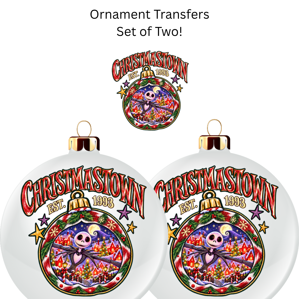 Christmas Town Ornament Transfer UV DTF (Set of 2)