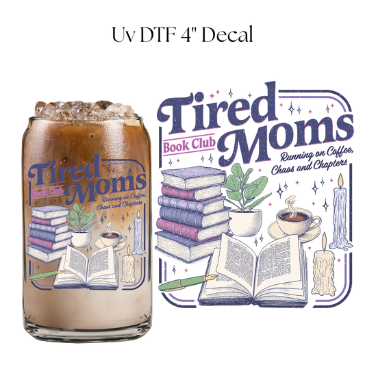 Purple Tired Moms Book Club 4” UV DTF Decal