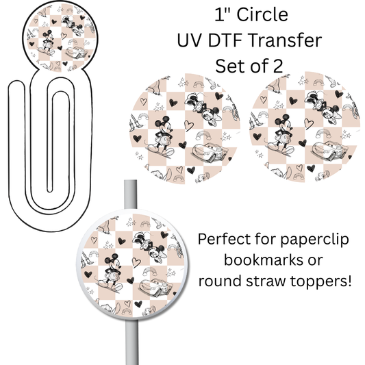 Neutral Mouse 1” UV DTF Transfer For Paperclip Bookmark or Straw Topper SET OF 2
