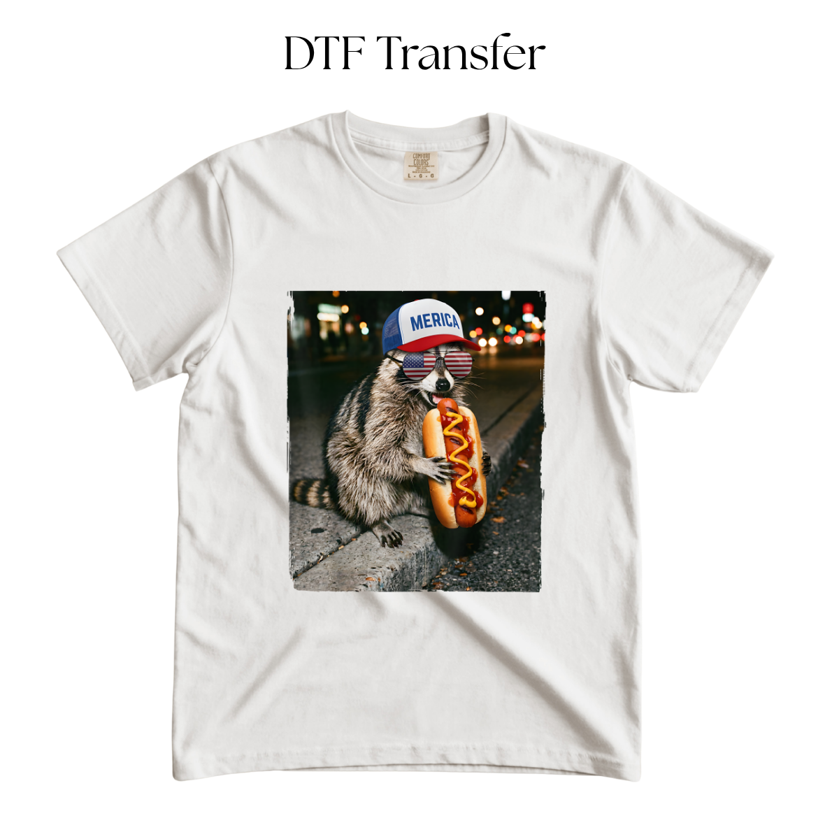 Raccoon Hot Dog DTF Transfer