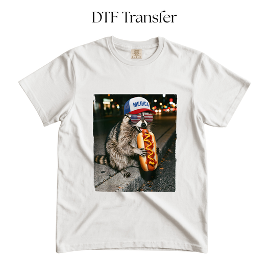 Raccoon Hot Dog DTF Transfer