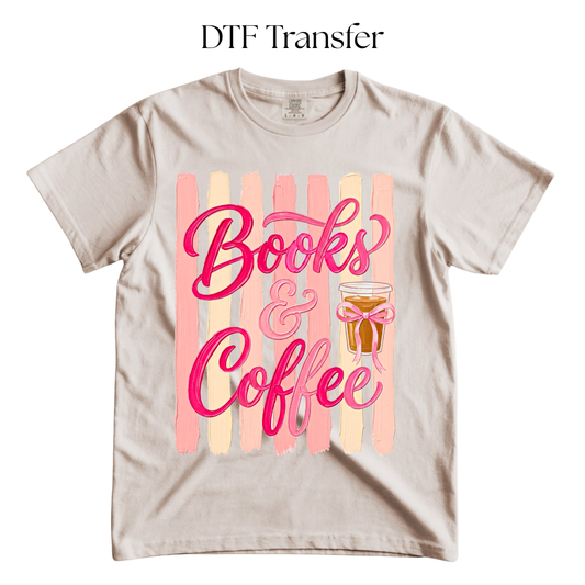 Stripes Books and Coffee DTF Transfer