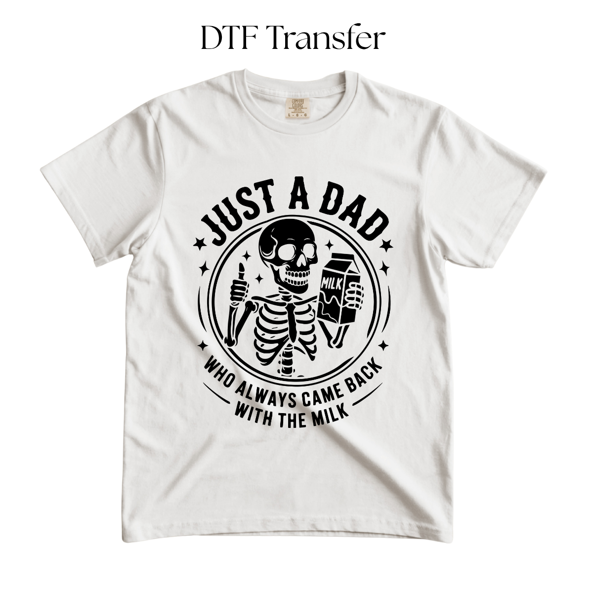 Just a Dad Who Always Came Back With the Milk Single Color DTF Transfer