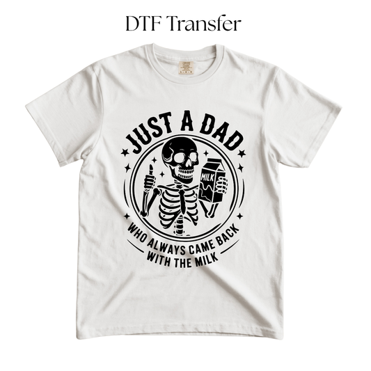 Just a Dad Who Always Came Back With the Milk Single Color DTF Transfer