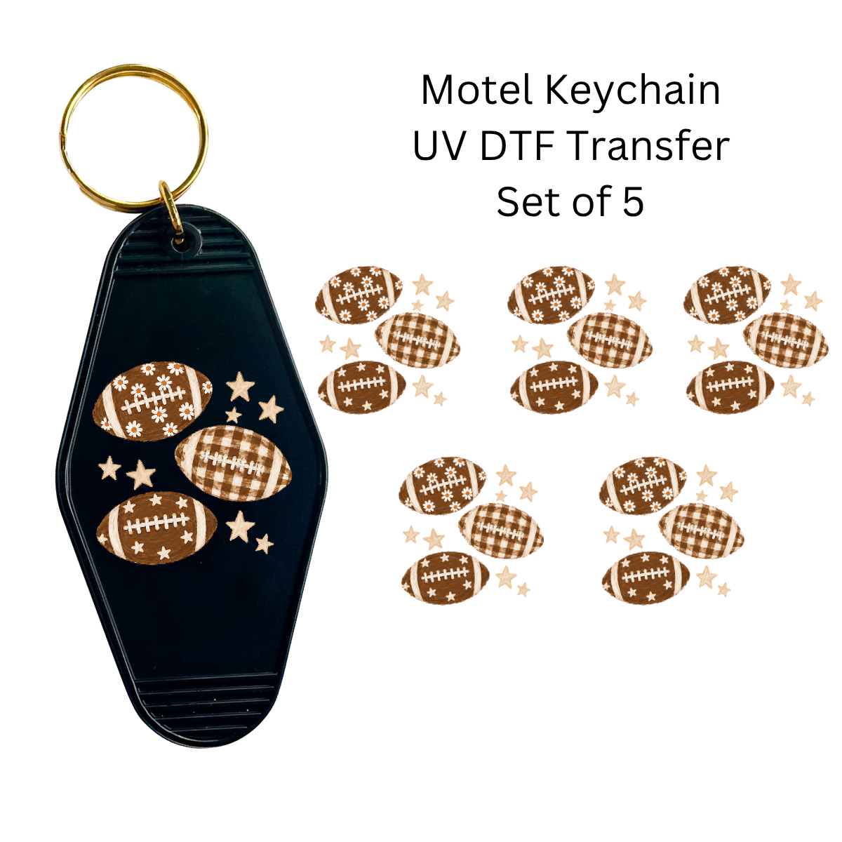 Footballs Stars Set of 5 Keychain Transfers