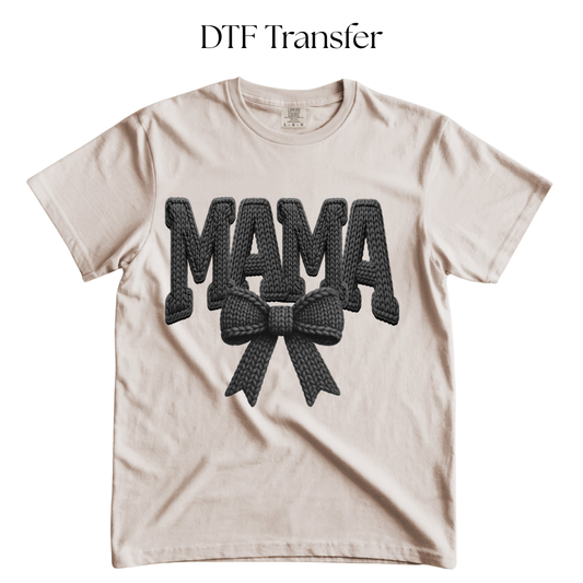 Black Mama Bow Faux Yarn DTF Transfer