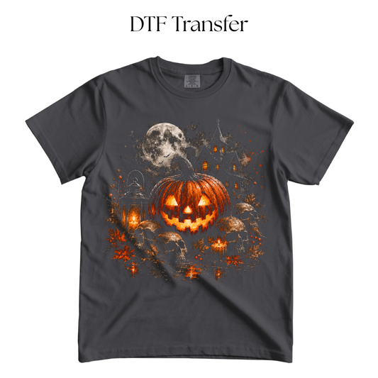 Halloween Pumpkin Lantern DTF Transfer (Press On Black)