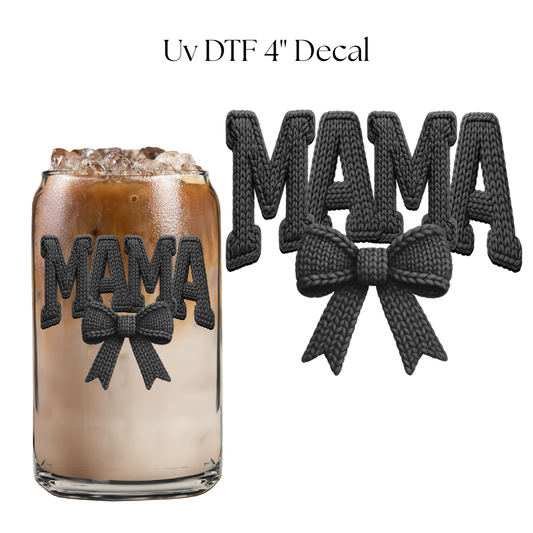 Black Mama Bow Faux Yarn 4” UV DTF Decal