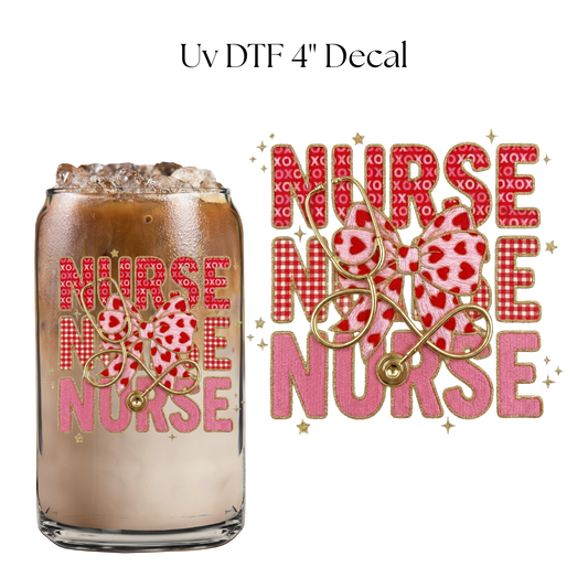 Nurse Valentine Bow 4” UV DTF Decal