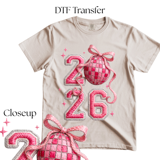 Pink 2026 Faux Embroidered DTF Transfer