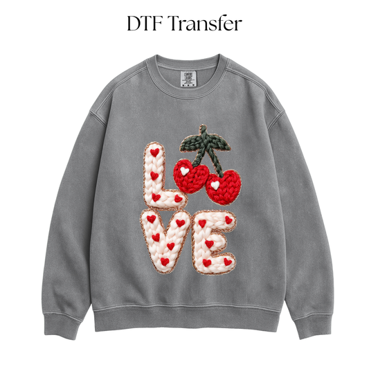 Cherry Love Faux Yarn DTF Transfer