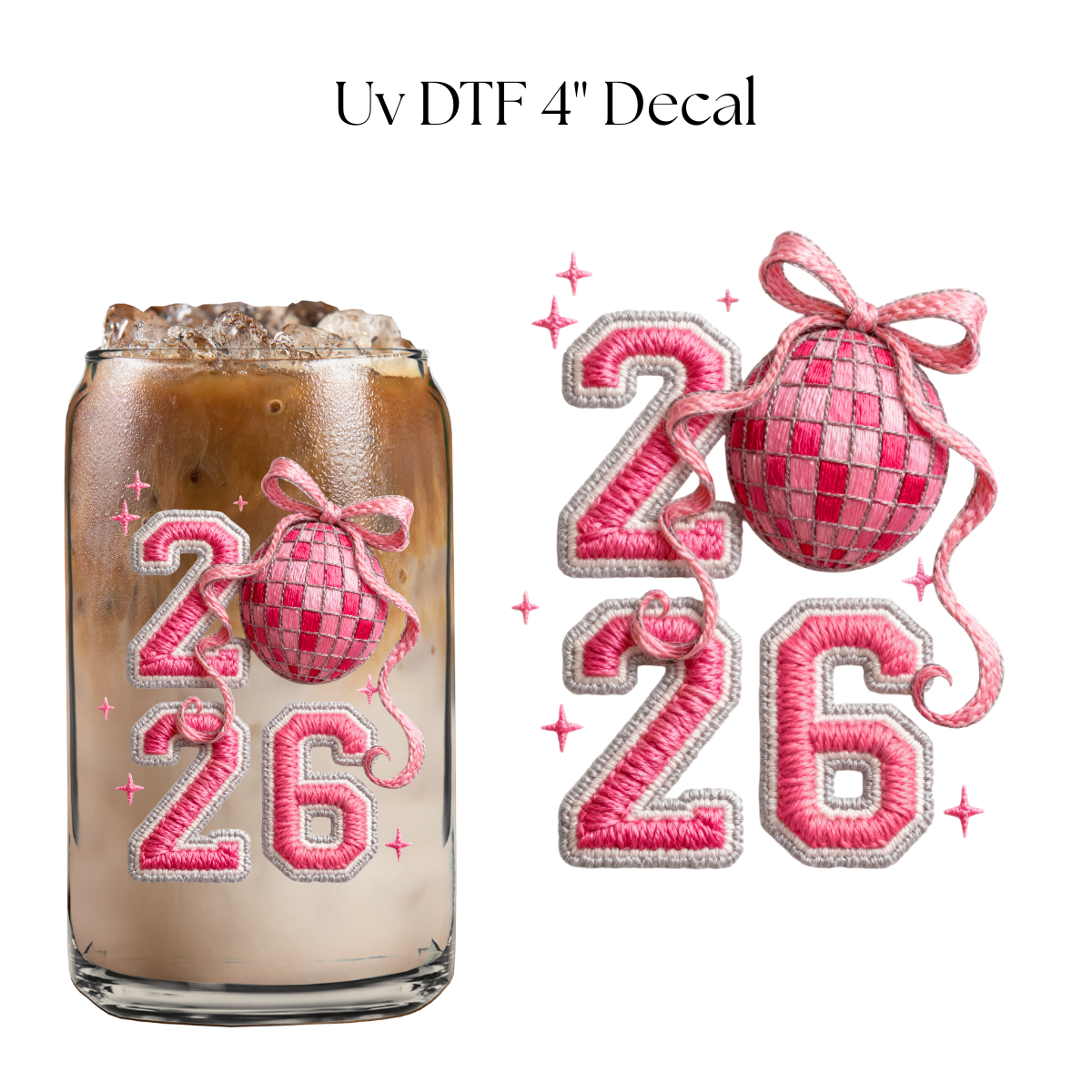 Pink 2026 Faux Embroidered 4” UV DTF Decal