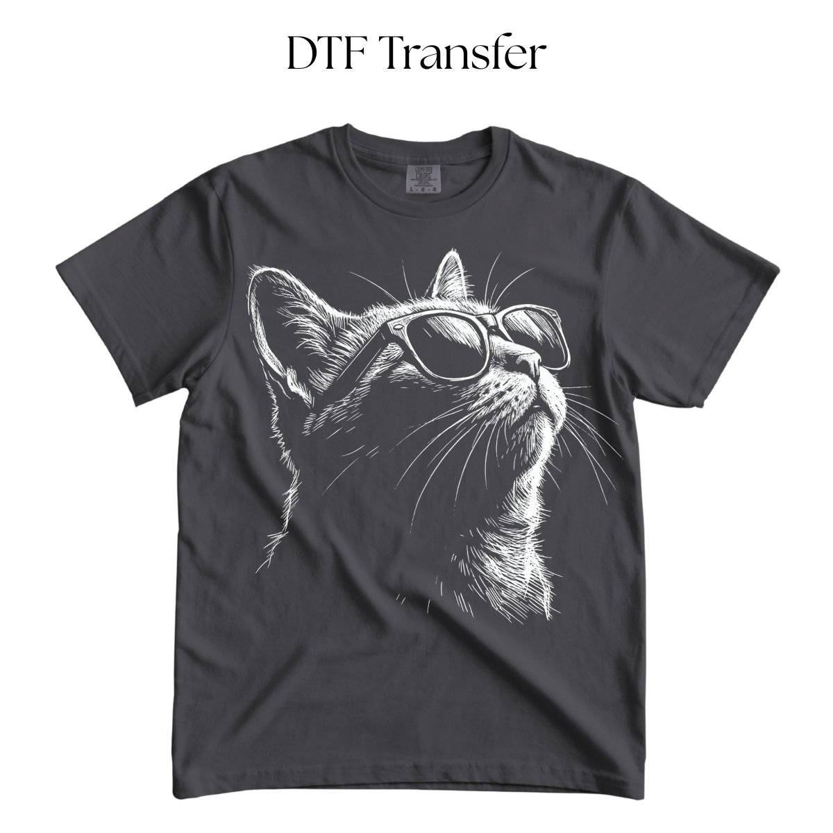 Cat Sunglasses Single Color DTF Transfer (Press on Black)