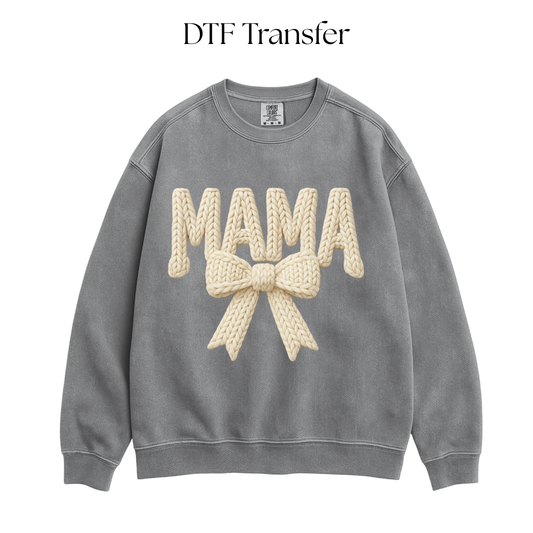 White Mama Bow Faux Yarn DTF Transfer