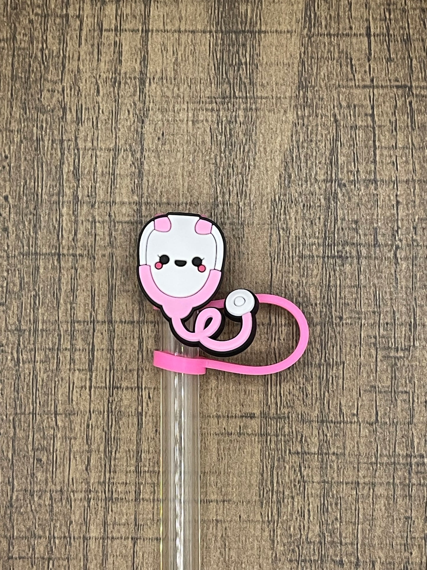 Pink Stethoscope Silicone Straw Topper