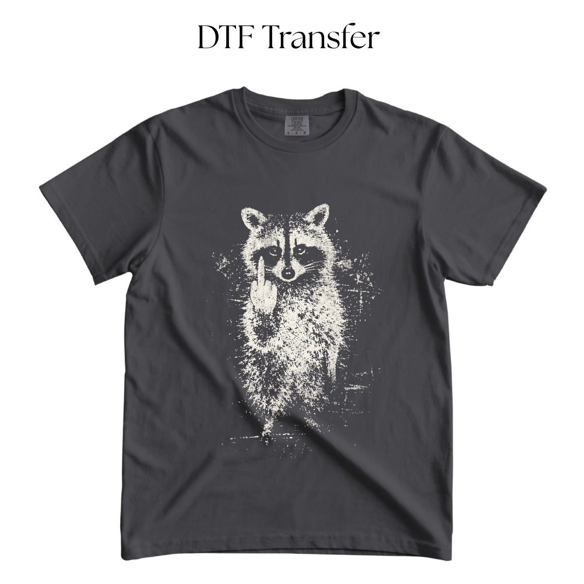Raccoon Middle Finger Off-White Single Color DTF Transfer