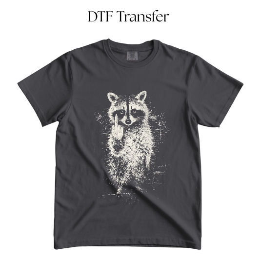 Raccoon Middle Finger Off-White Single Color DTF Transfer