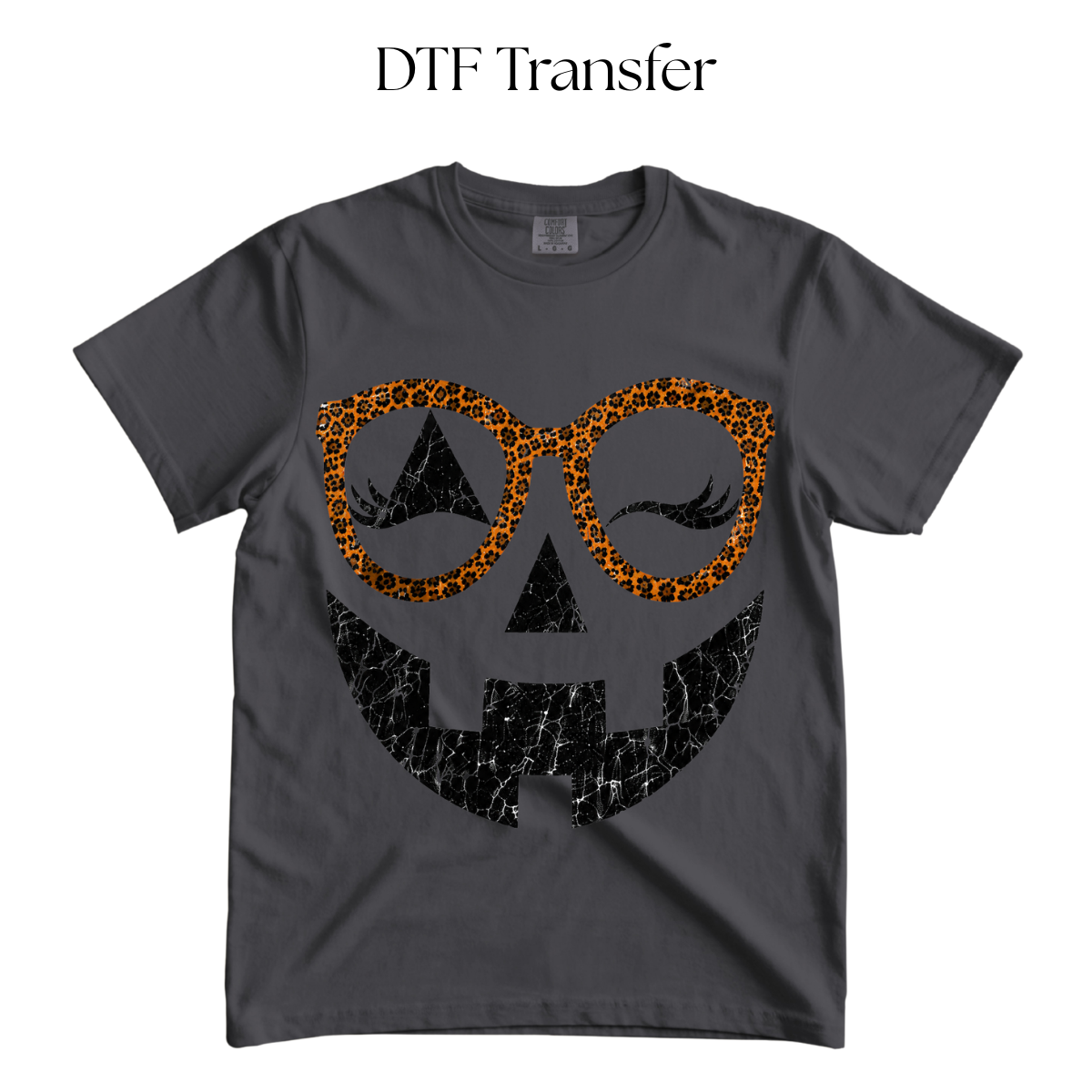 Pumpkin Face Leopard Glasses DTF Transfer