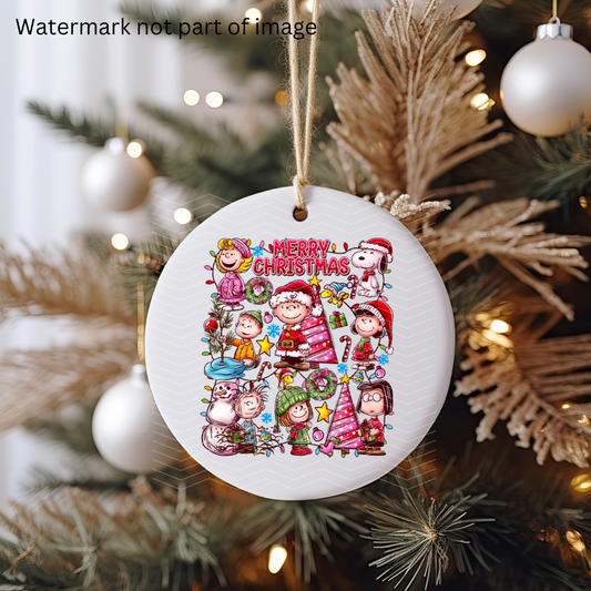 The Dog & His Friends On Christmas Ornament Size UV DTF DOUBLE SIDED